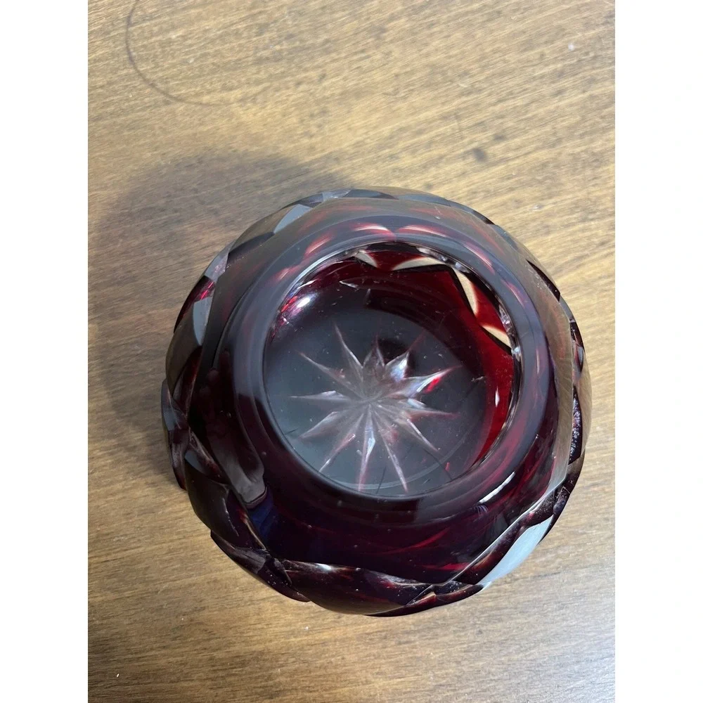 AJKA RUBY RED/ BURGANDY CASED LEAD CRYSTAL VOTIVE‎ / CANDLE HOLDER / CAVIAR BOWL